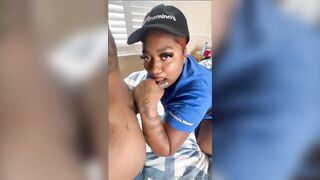 hungry pizza delivery girl eats up the dick